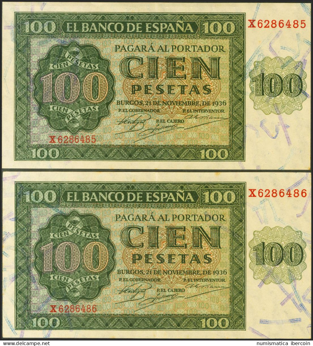 100 Pesetas. 21 De Noviembre De 1936. Pareja Correlativa. Serie X, última Serie - Sonstige & Ohne Zuordnung