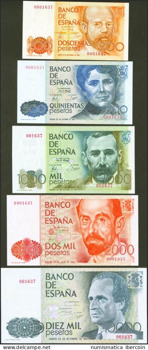 Conjunto De 5 Billetes Del Banco De España De 200 Pesetas, 500 Pesetas, 1000 Pe - Altri & Non Classificati