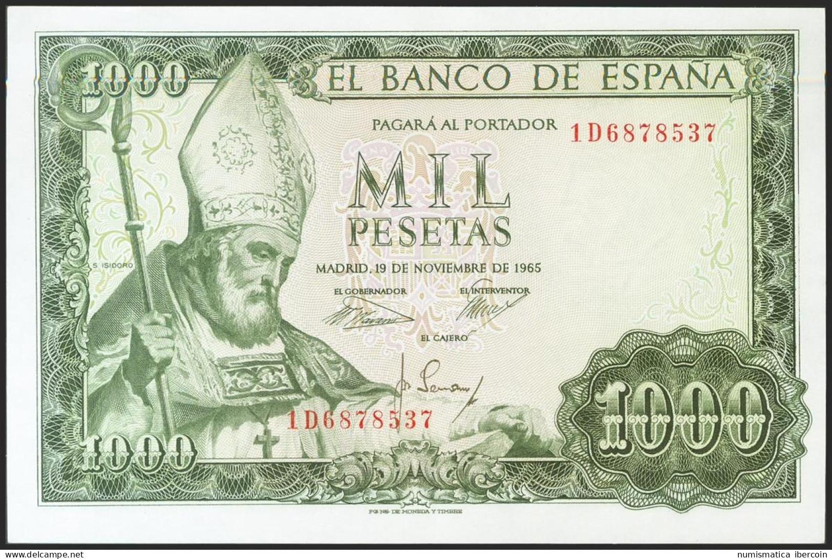 1000 Pesetas. 19 De Noviembre De 1965. Serie 1D. (Edifil 2021: 471b). Apresto O - Other & Unclassified