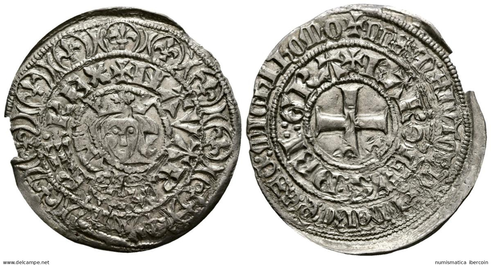 CARLOS El Malo (1349-1387). Gros. (Ar. 3,41g/30mm). Navarra. (Cru.V.S. 233 Var) - Primi Conii