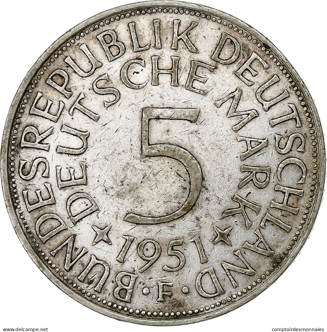 République Fédérale Allemande, 5 Mark, 1951, Stuttgart, Argent, TTB, KM:112.1 - 5 Mark