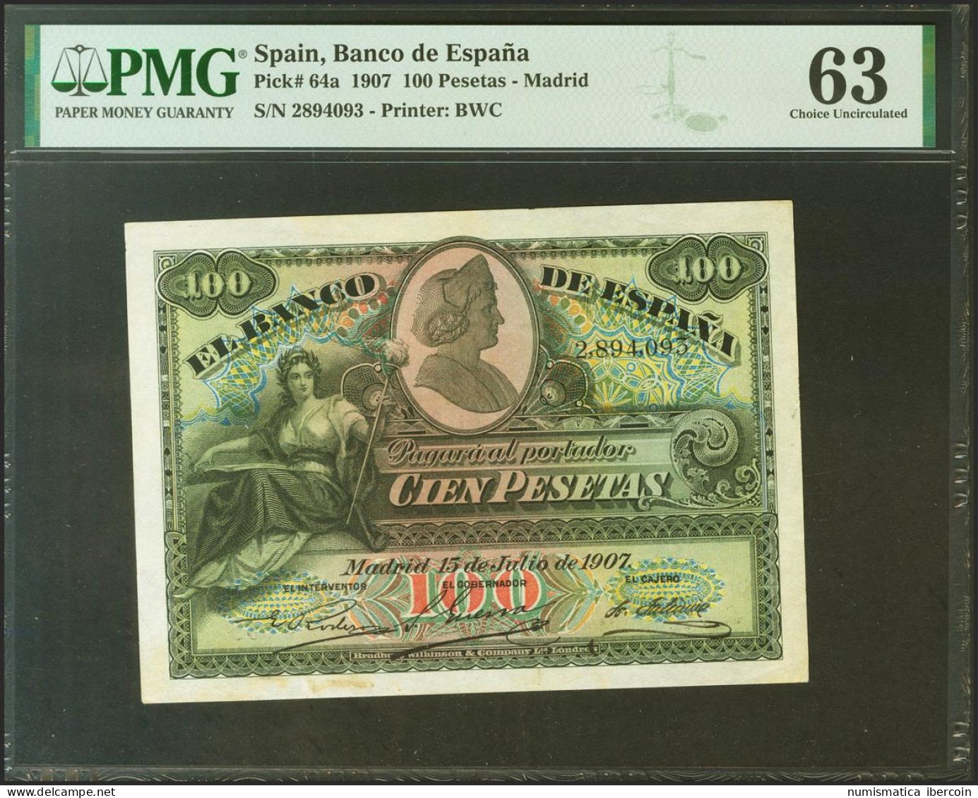 100 Pesetas. 15 De Julio De 1907. Sin Serie. (Edifil 2021: 320, Pick: 64a). Rar - Other & Unclassified