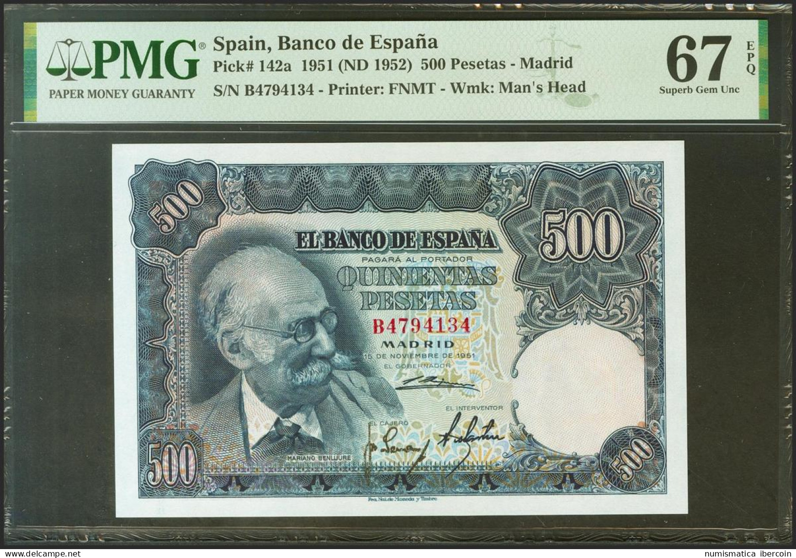 500 Pesetas. 15 De Noviembre De 1951. Serie B. (Edifil 2021: 460a). Extraordina - Autres & Non Classés