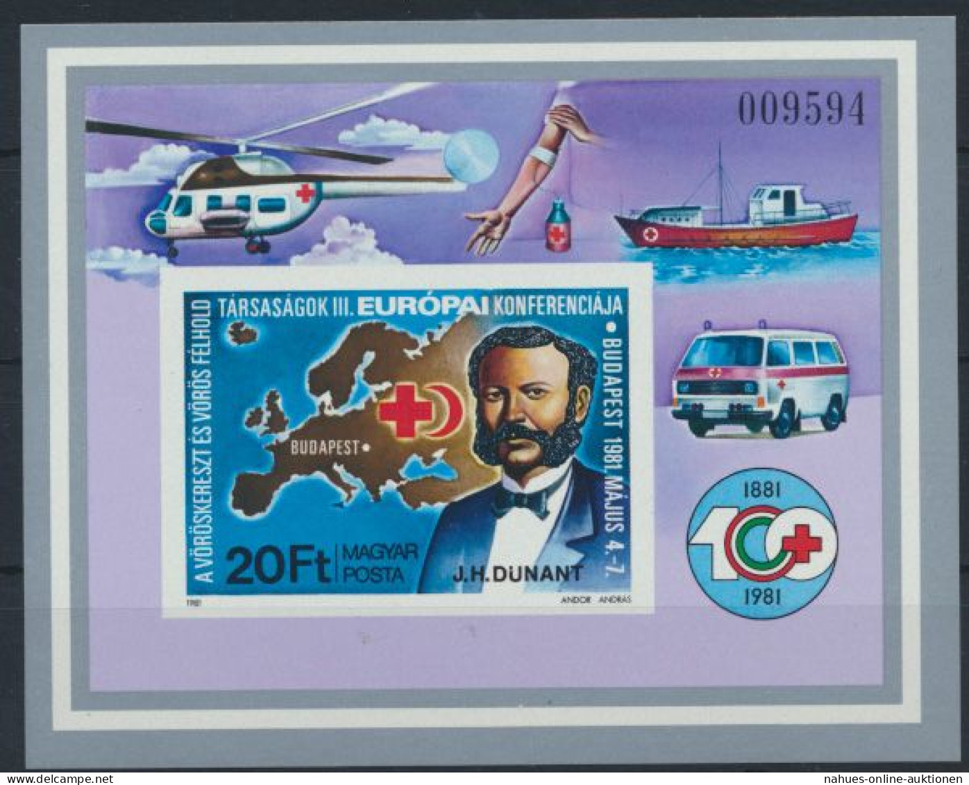 Ungarn Block 149 B Rotes Kreuz Henri Dunant Landkarte Postfrisch Kat.-Wert 25,00 - Briefe U. Dokumente