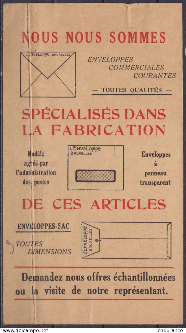 Imprimé Publicitaire "L'Enveloppe" Affr. PREO 3c Rouge-brun Houyoux Surch. [BRUXELLES /1924/ BRUSSEL] Pour MANAGE - Typos 1922-31 (Houyoux)