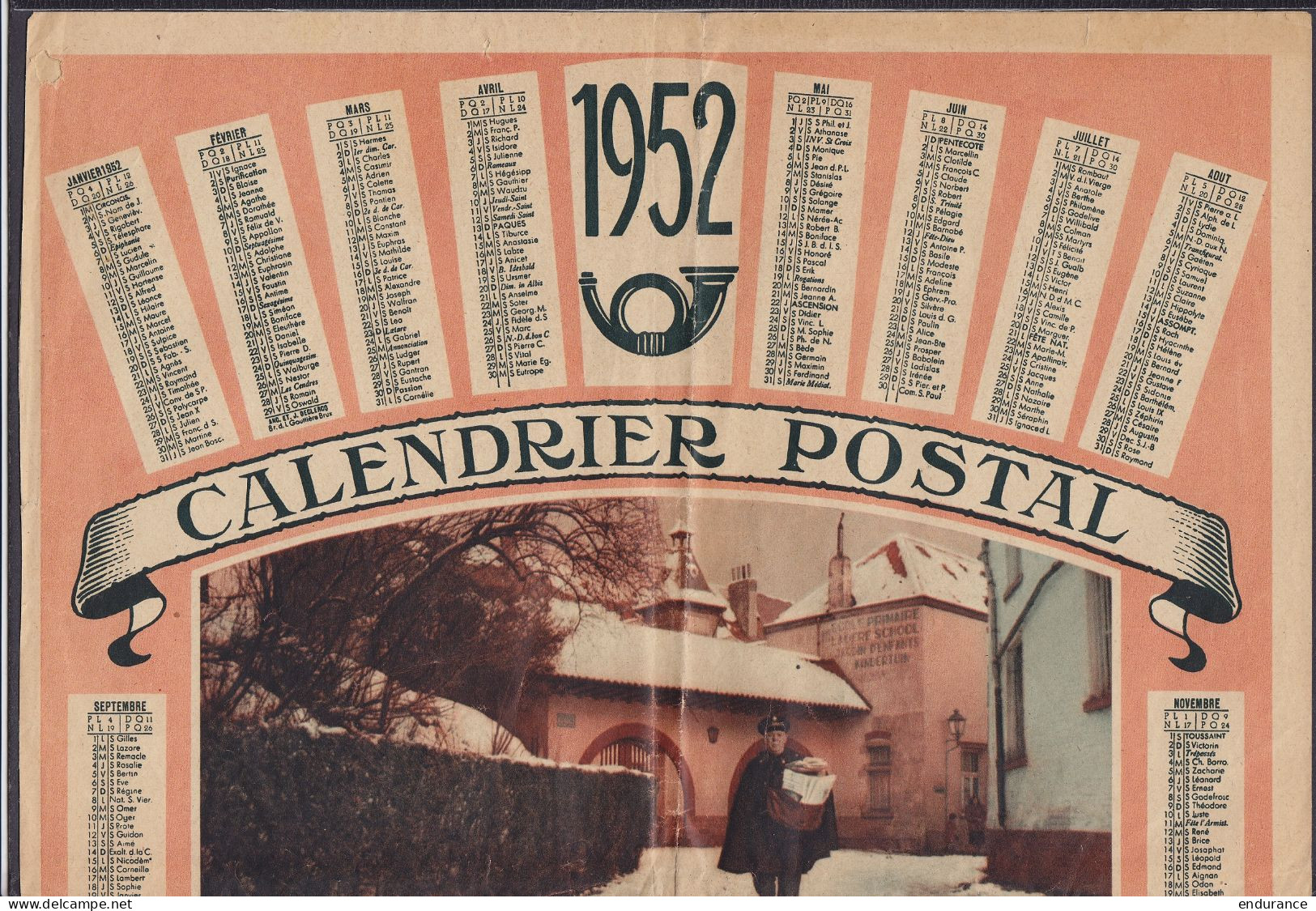 Belgique - Calendrier Postal 1952 Avec Tarifs Et Renseignements Postaux - Tarifa De Correos