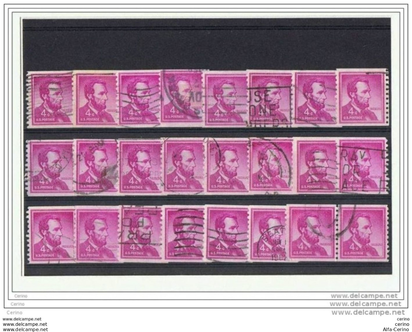 U.S.A.:  1954  A. LINCOLN  -  4 C. USED  STAMPS  -  D. 10  VERTICAL  -  REP.  24  EXEMPLARY  -  YV/TELL. 589 A - Coils & Coil Singles