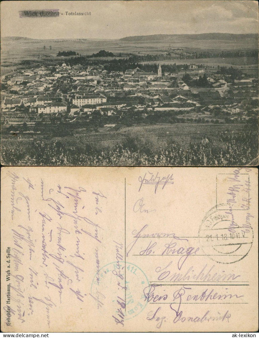 CPA Wich (Lothringen) Vic-sur-Seille Totalansicht 1918  Gel. Feldpoststempel WK1 - Vic Sur Seille