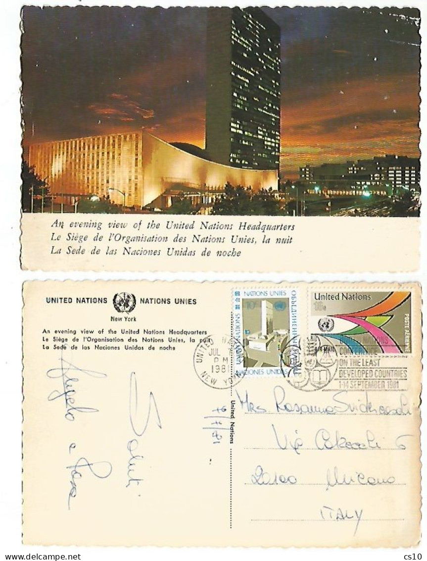 United Nations Headquarter NY Pcard V7jul1981 With C.10 Building + Airmail C.18 - Lettres & Documents