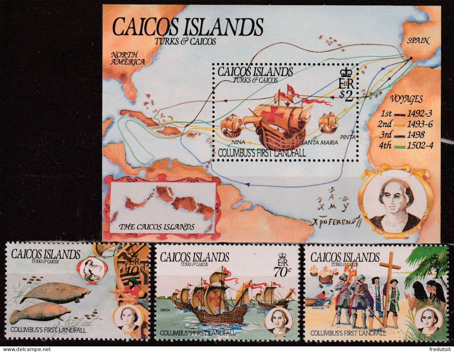 TURKS & CAICOS (I.Caiques) - N°44/6+Bloc N°6 ** (1984) Christophe Colomb - Turks- En Caicoseilanden