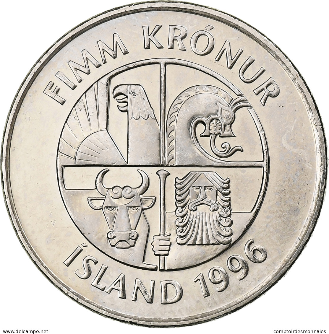 Islande, 5 Kronur, 1996, Nickel Plaqué Acier, TTB, KM:28a - Iceland