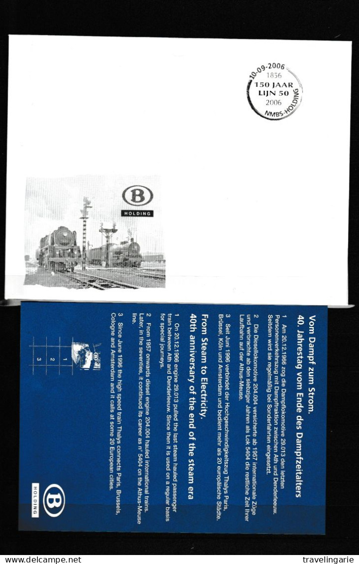 Belgium 2006 S/S From Steam To Electricity + Introduction Card + Envelope 150st Anniversary Line 50  MNH ** - 1996-2013 Labels [TRV]