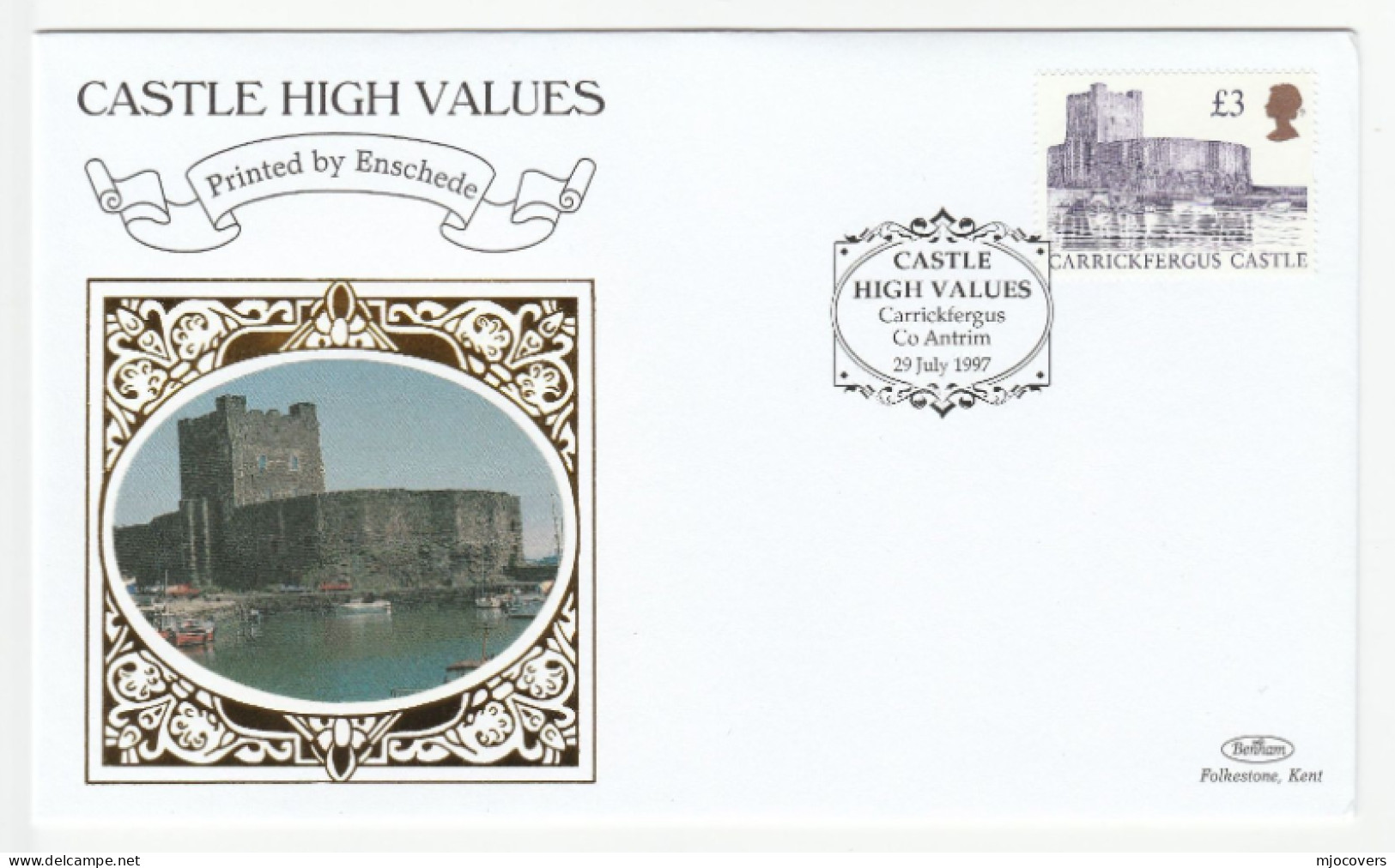 £5 & £3 CASTLE Special SILK FDCs Special Pmks WiNDSOR & CARRICKFERGUS 1997 GB Stamps 2 Cover Fdc - 1991-2000 Decimal Issues