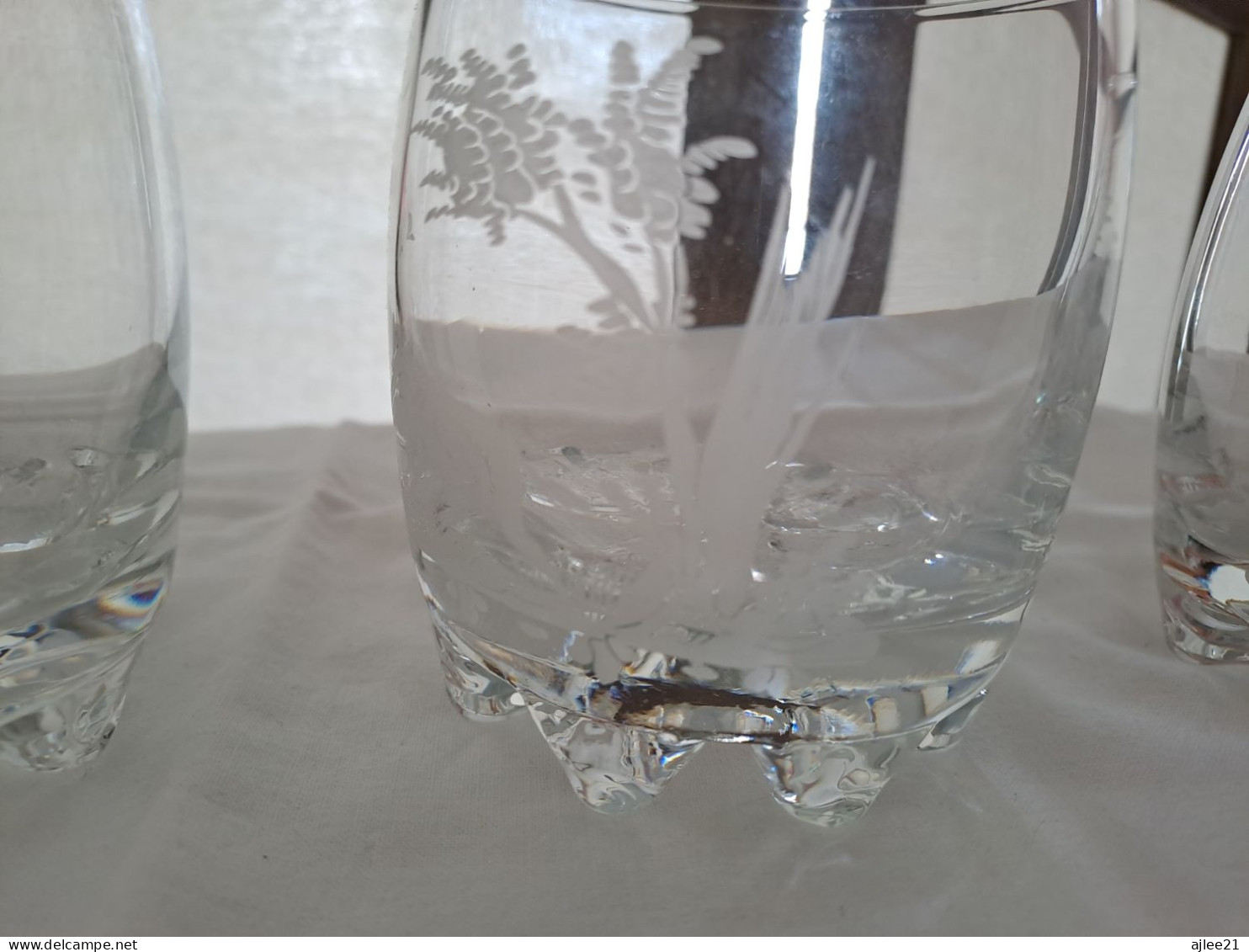 4 Verres À Eau/ Whisky.   En Cristal De Bohème (?).  Sur Le Thème De La Chasse.