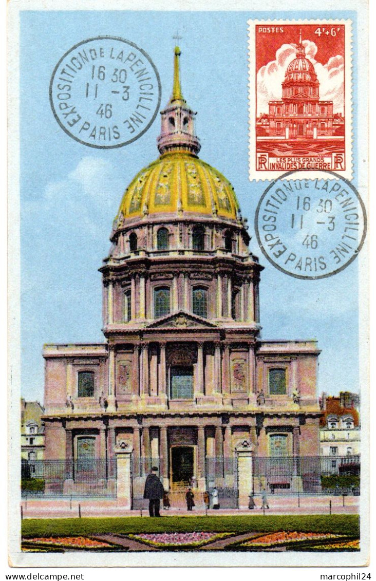 CARTE MAXIMUM FRANCE 1946 / PARIS  = CACHET Temporaire EXPOSITION DE LA PENICILINE + N° 751 INVALIDES - 1940-1949