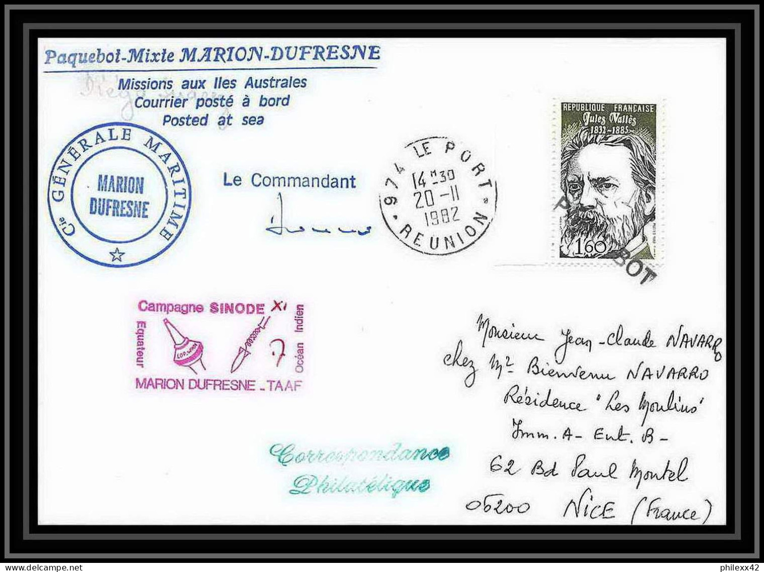 1333 Campagne Sinode 11 Signé Signed Obl Paquebot 20/11/1982 TAAF Antarctic Terres Australes Lettre (cover) - Antarctic Expeditions