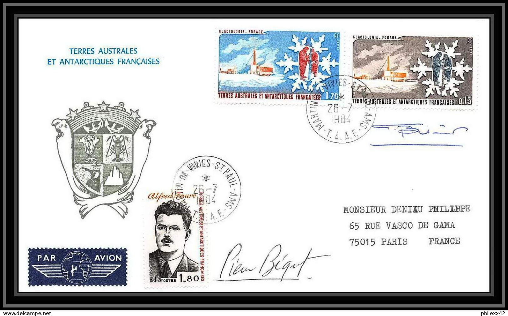 1178 lot 4 Lettres cad différents Taaf terres australes Antarctic covers Signé signed BEQUET 1984 betemp recommandé