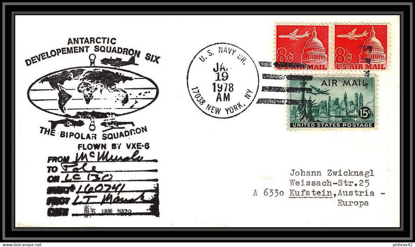 1007 Antarctic Polar Antarctica USA Lettre (cover) 19/01/1978 BIPolar SQUADRON - Onderzoeksstations