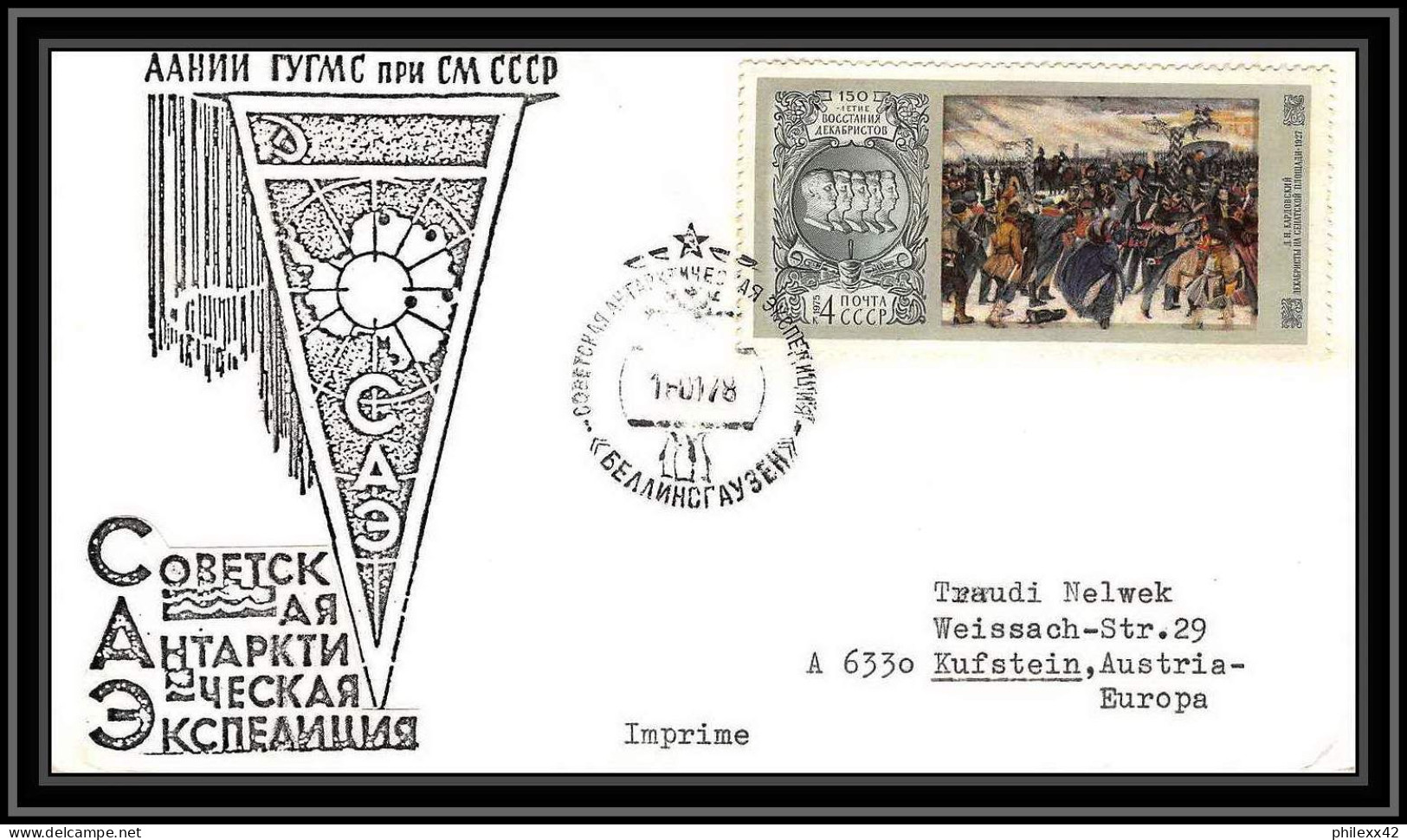 1052 Antarctic Polar Antarctica Russie (Russia Urss USSR) 2 Lettre (cover) 16/01/1978  - Estaciones Científicas