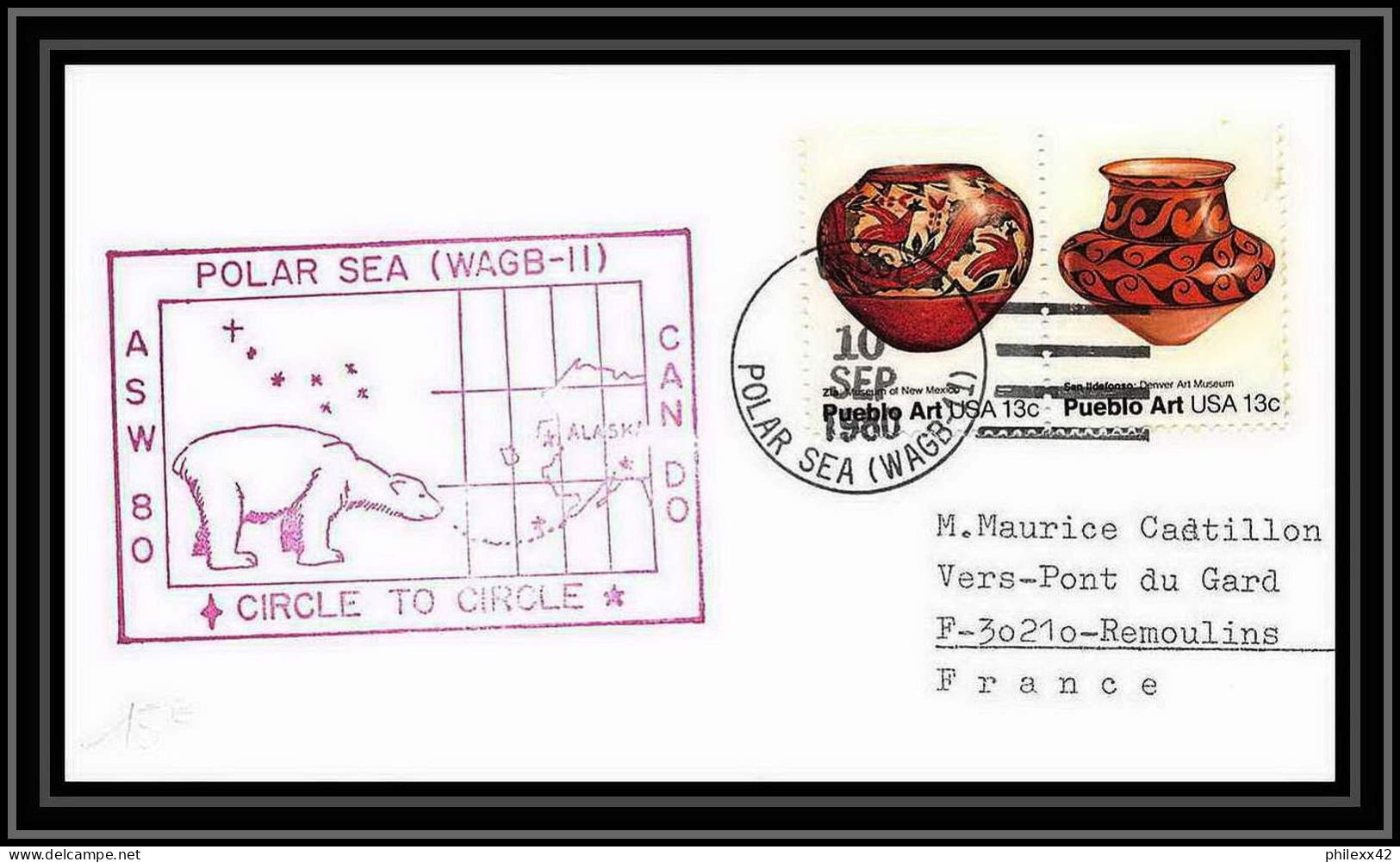 1988 Antarctic USA Lettre (cover) Polar Sea Wagb-11 Alaska 10/9/1980 Rare Itage Numéroté - Scientific Stations & Arctic Drifting Stations