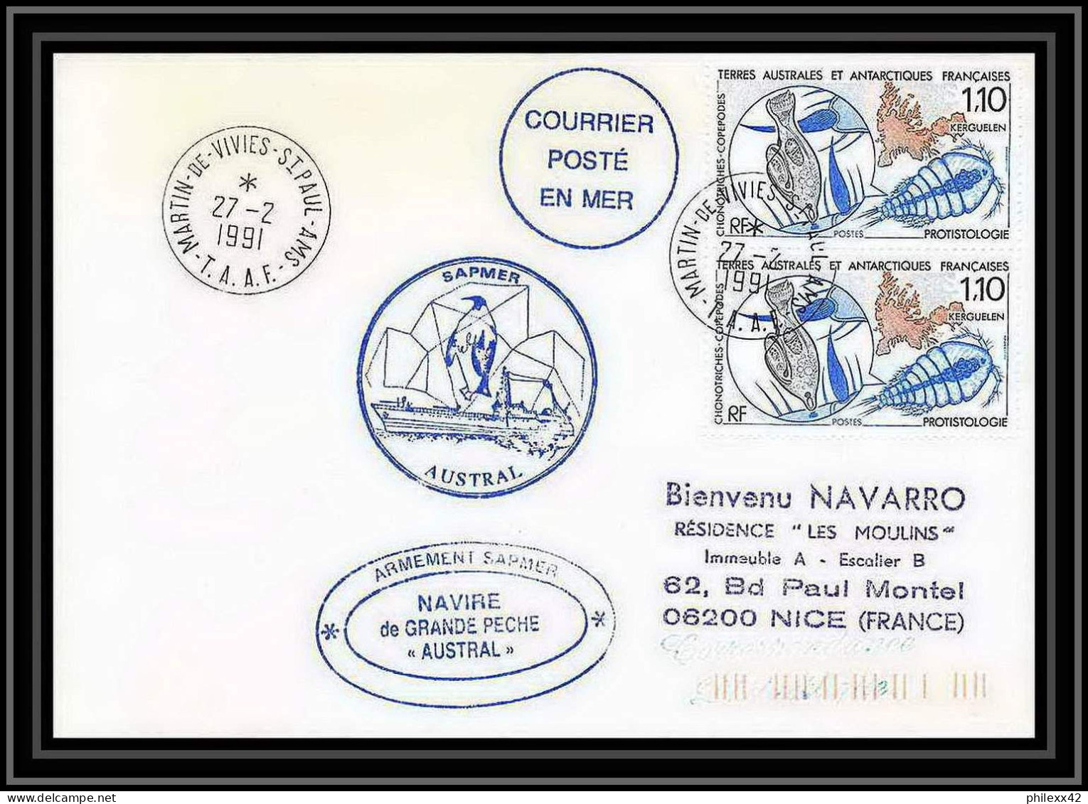 1737 Navire De Peche Austral 27/2/1991 TAAF Antarctic Terres Australes Lettre (cover) - Antarktis-Expeditionen