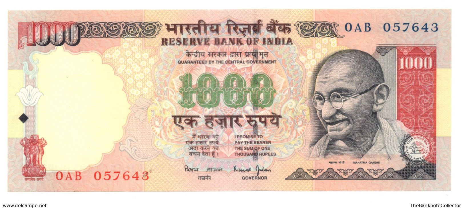 INDIA 1000 Rupees ND2000  P-94 UNC NO Pinholes - Inde