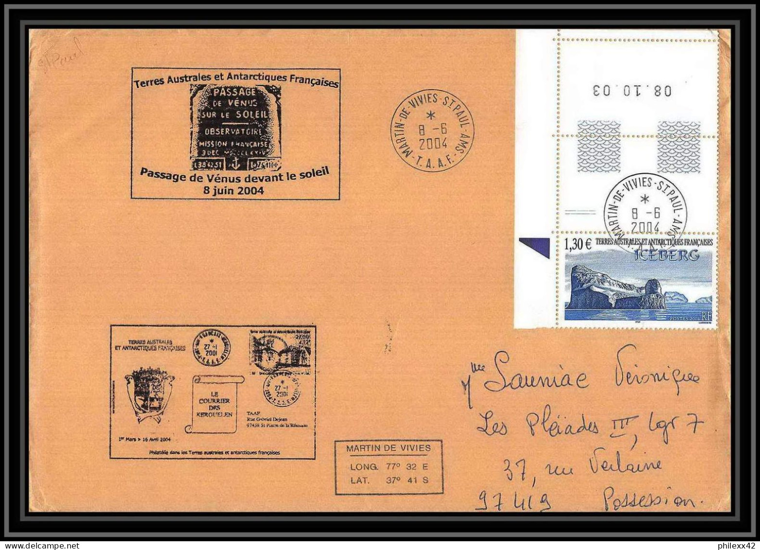 2442 ANTARCTIC Terres Australes TAAF Lettre Dufresne 2 N°387 PASSAGE DE VENUS DEVANT LE SOLEIL 8/6/2004 Coin Daté - Expéditions Antarctiques