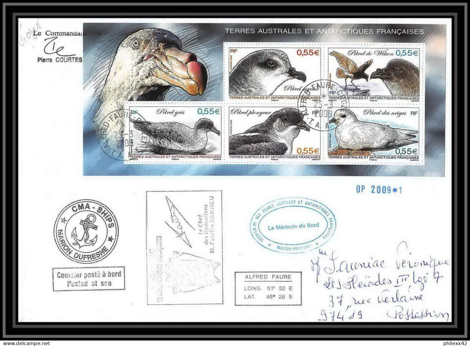 2888 Helilagon Dufresne Signé Signed OP 2009/1 Crozet BLOC N°22 25/3/2009 ANTARCTIC Terres Australes (taaf) Lettre Cover - Hubschrauber