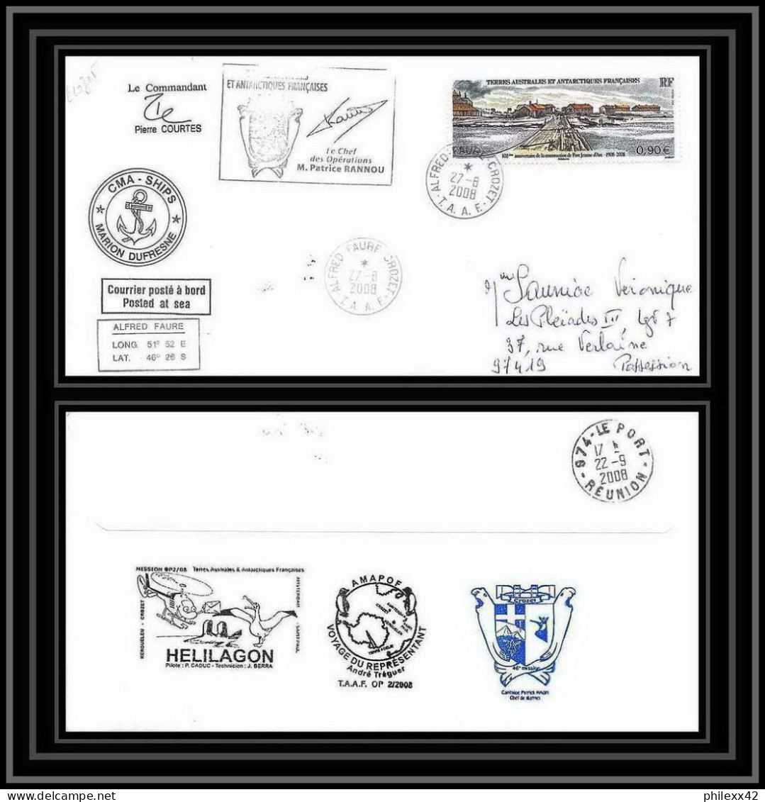 2825 ANTARCTIC Terres Australes TAAF Helilagon Lettre Cover Dufresne Signé Signed Op 2008/2 CROZET N°504 27/8/2008 - Hubschrauber