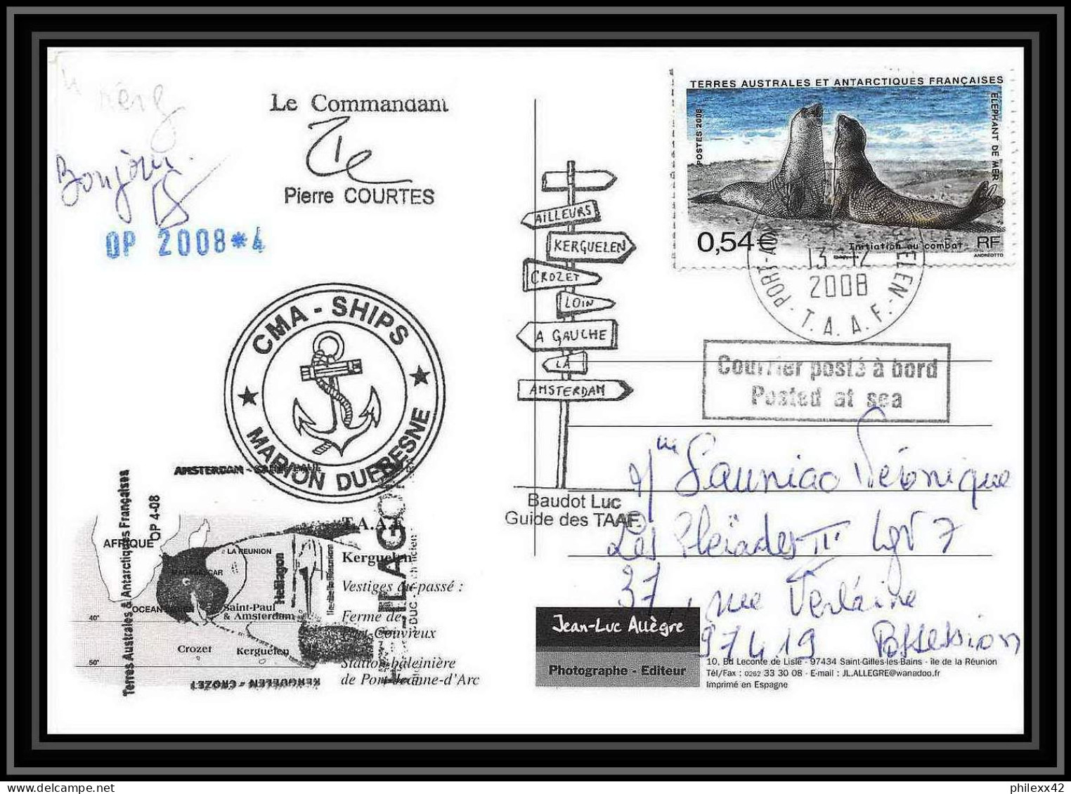 2806 Sea Elephant Helilagon Terres Australes Taaf Carte Postale Dufresne Signé Signed Op 2008/4 Crozet N°509 13/12/2008 - Hubschrauber