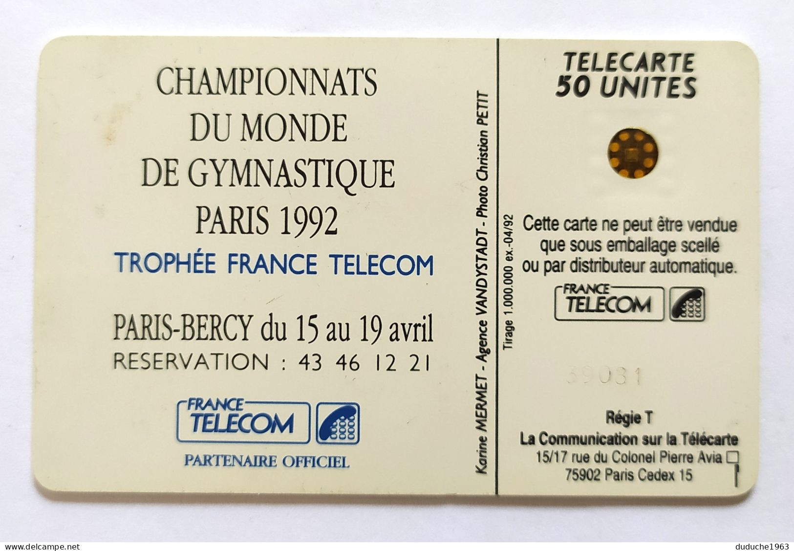 Télécarte France - Gymnastique: Championnats Du Monde 1992 - Unclassified