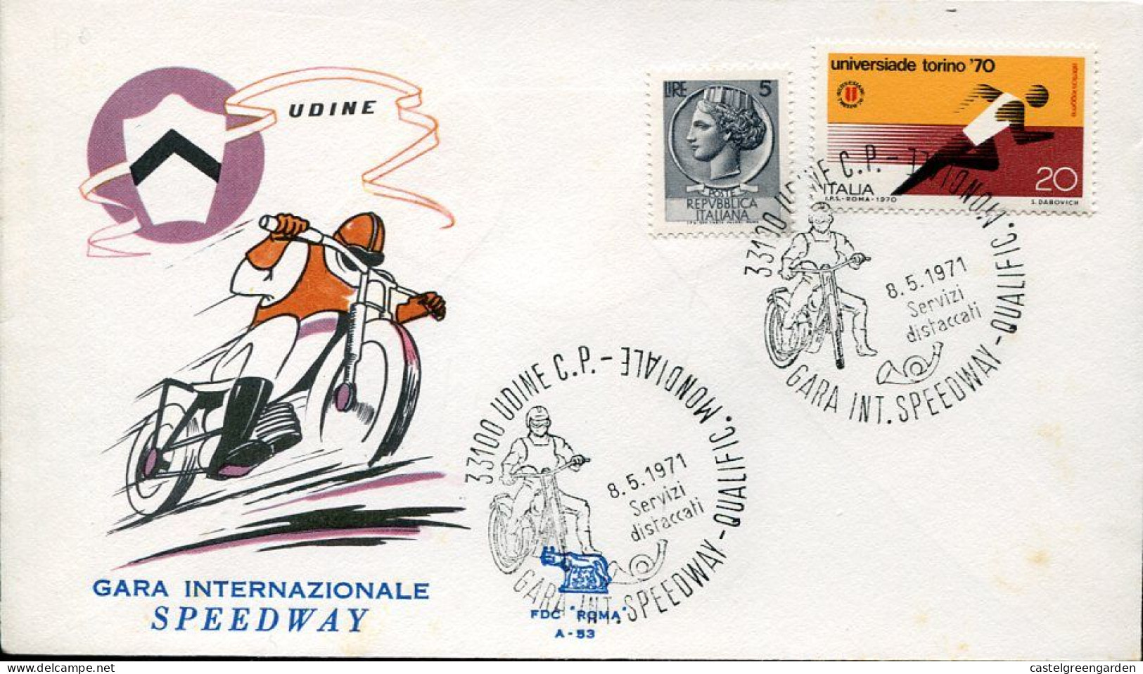 X0058 Italia, Special Cover And Postmark Udine 1971 International Speedway - Moto