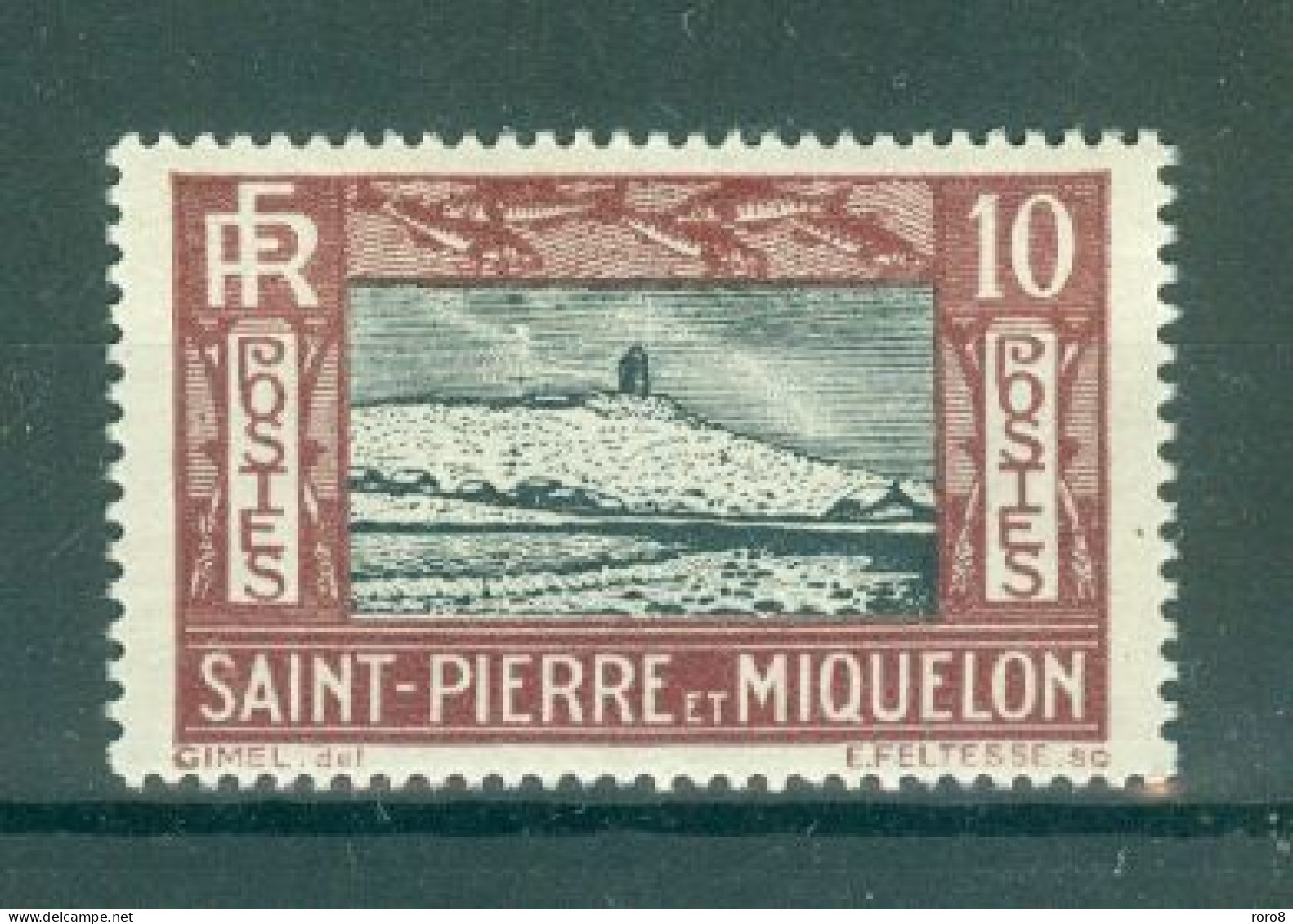 ST-PIERRE-ET-MIQUELON - N°140* MH Trace De Charnière SCAN DU VERSO. Falaise Et Phare. - Nuevos