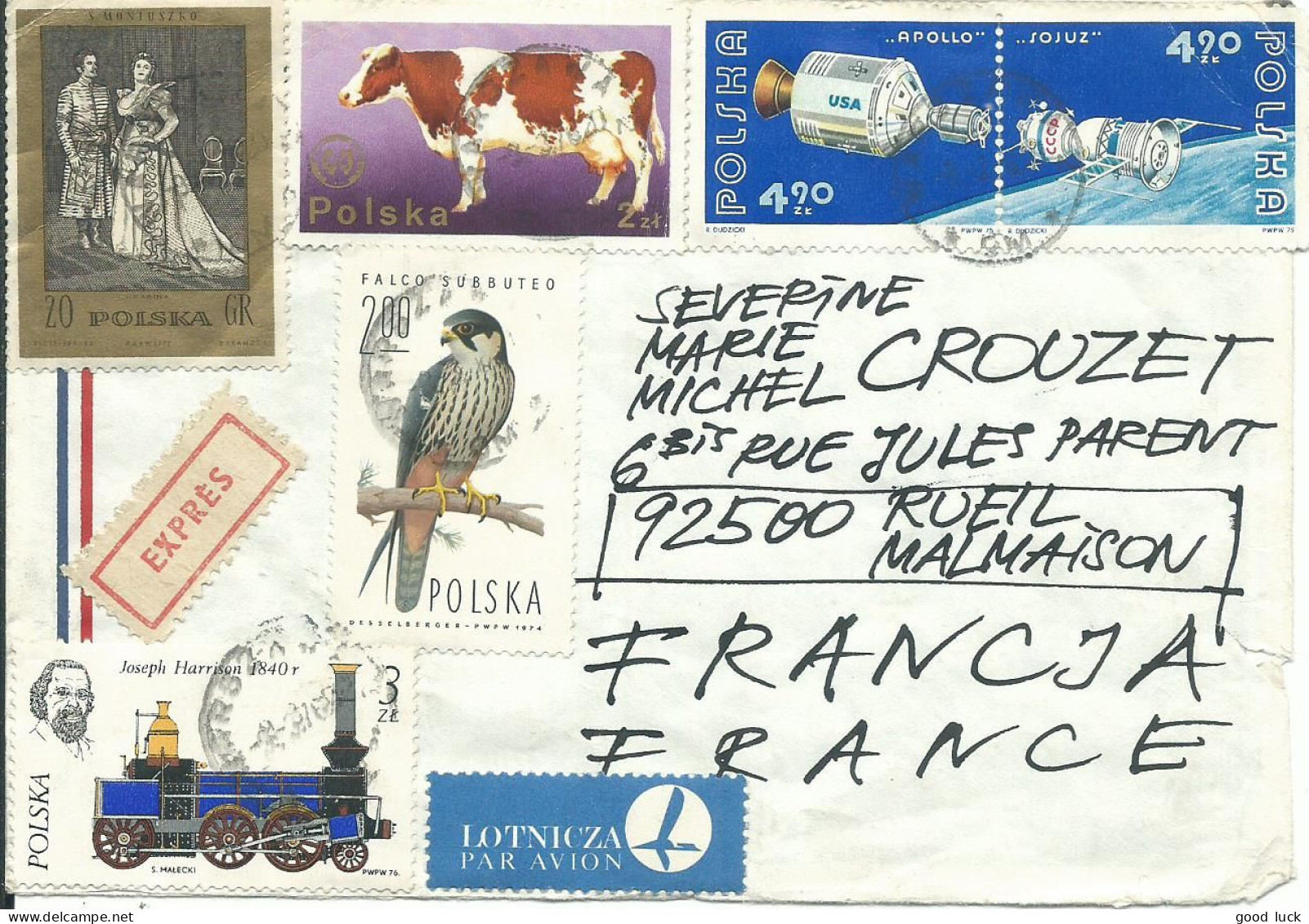 POLOGNE LETTRE EXPRES PAR AVION 17z VARSOVIE POUR RUEIL MALMAISON ( HAUTS DE SEINE ) DE 1976    LETTRE COVER - Briefe U. Dokumente