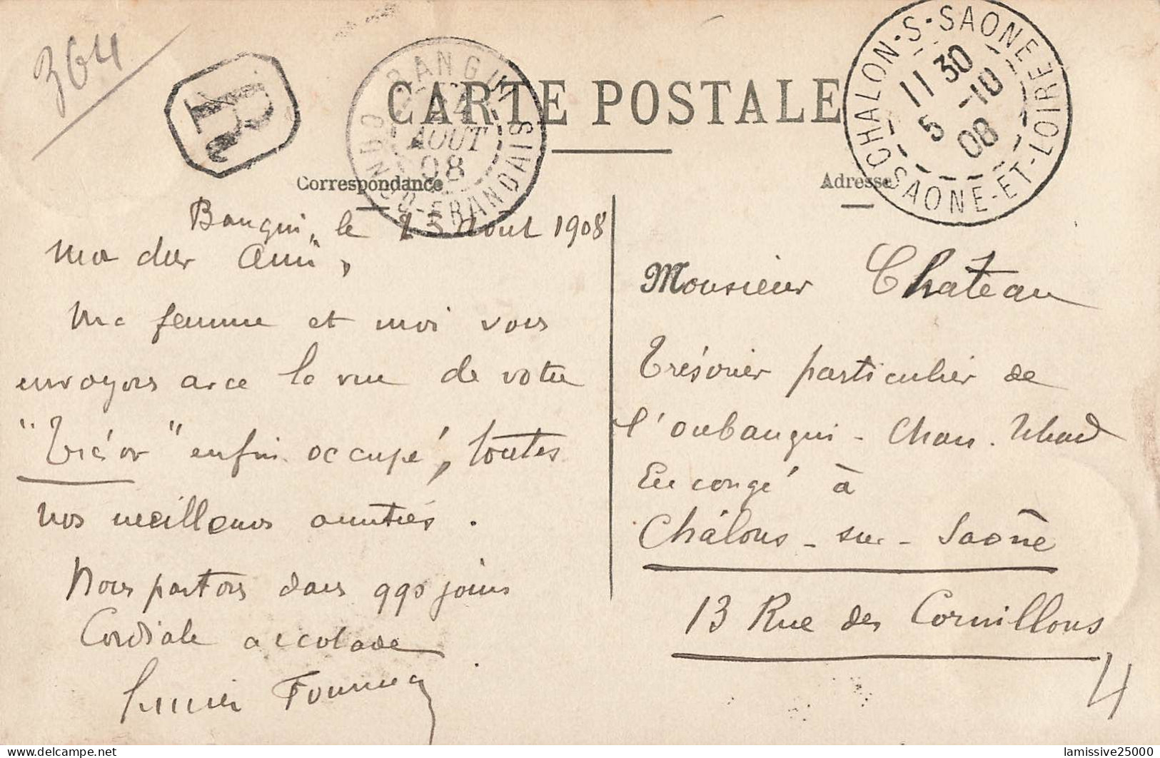 CONGO Carte Postale Recommandée De Bangui Pour Chalon Sur Saone Tarif A 35 C - Lettres & Documents