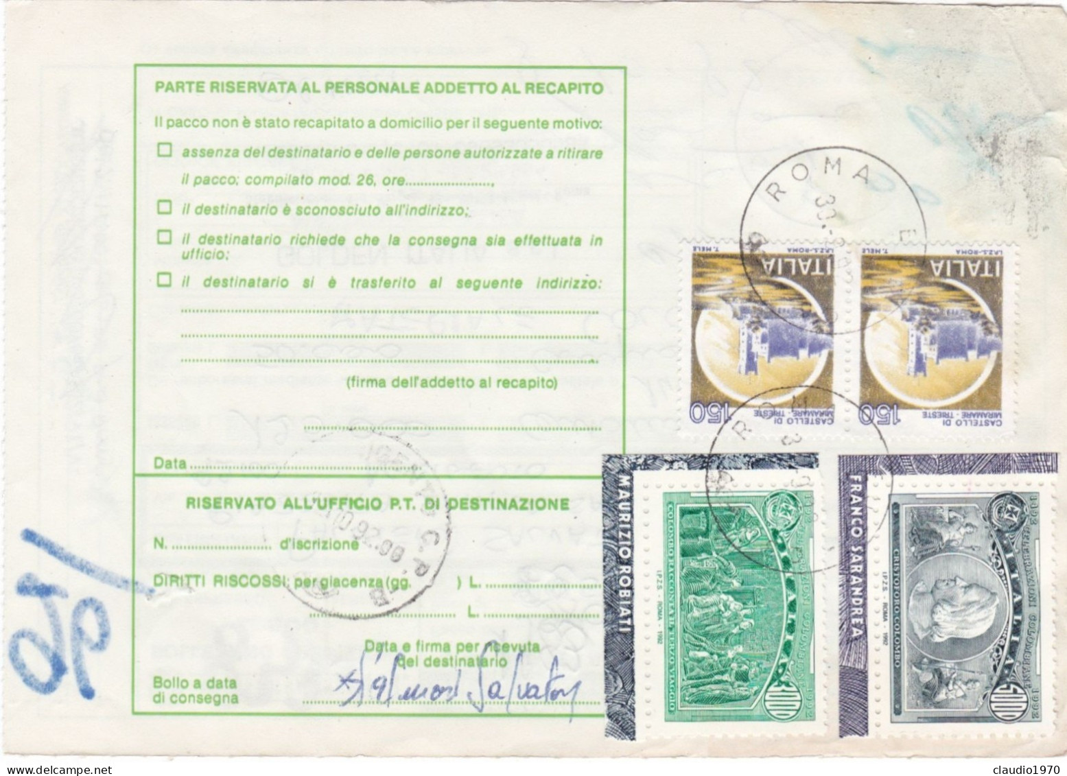 ITALIA  - REPUBBLICA - ROMA  - BOLLENTTINO SPEDIZIONE - VIAGGIATA PER AGRIGENTO - 1992 - 1991-00: Marcophilia