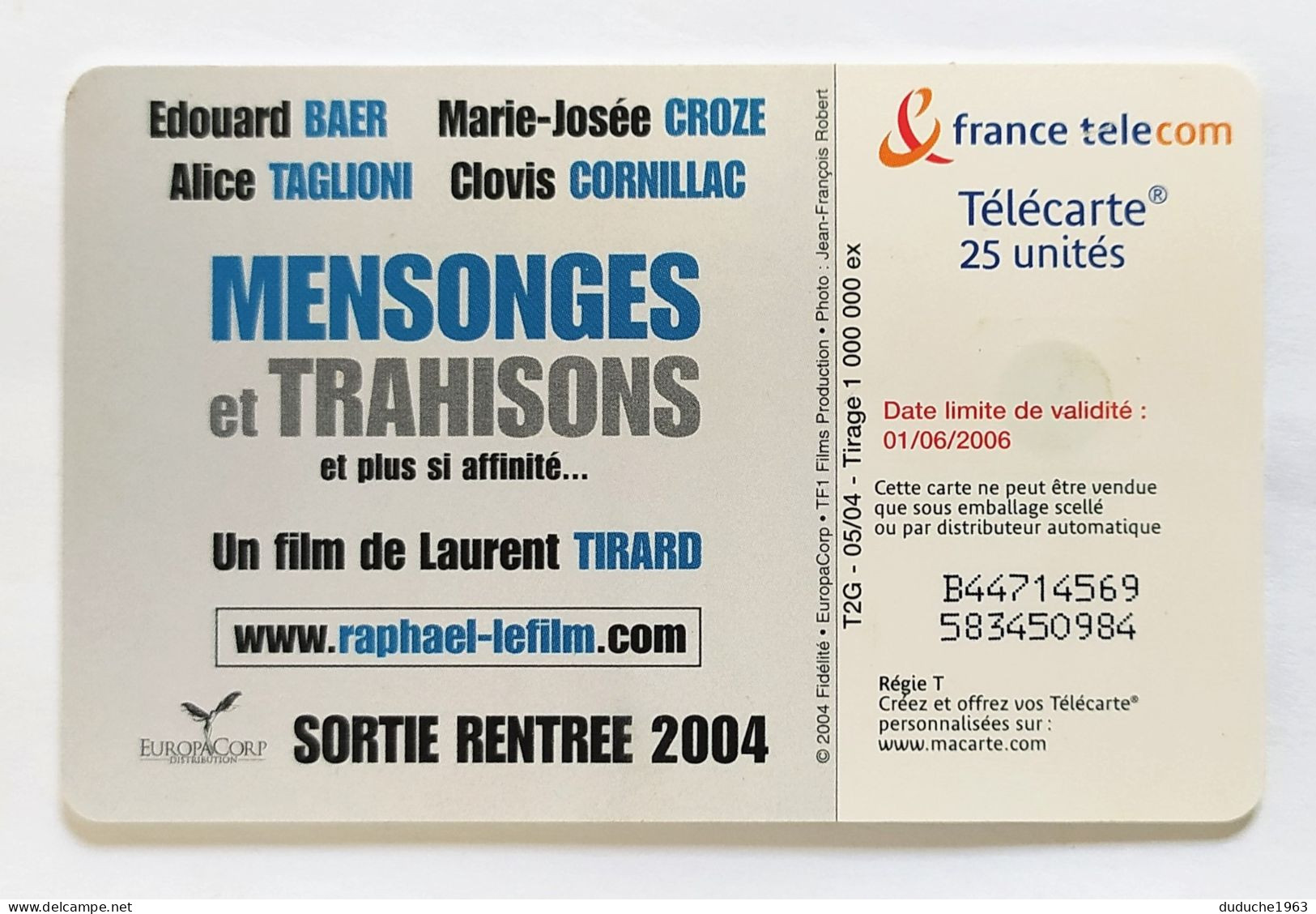 Télécarte France 25 Unités - Mensonges Et Trahisons - 25 Eineiten