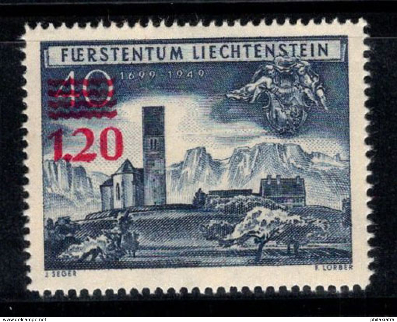 Liechtenstein 1952 Mi. 310 Neuf * MH 100% Signé Surimprimé 1.20 Fr - Neufs