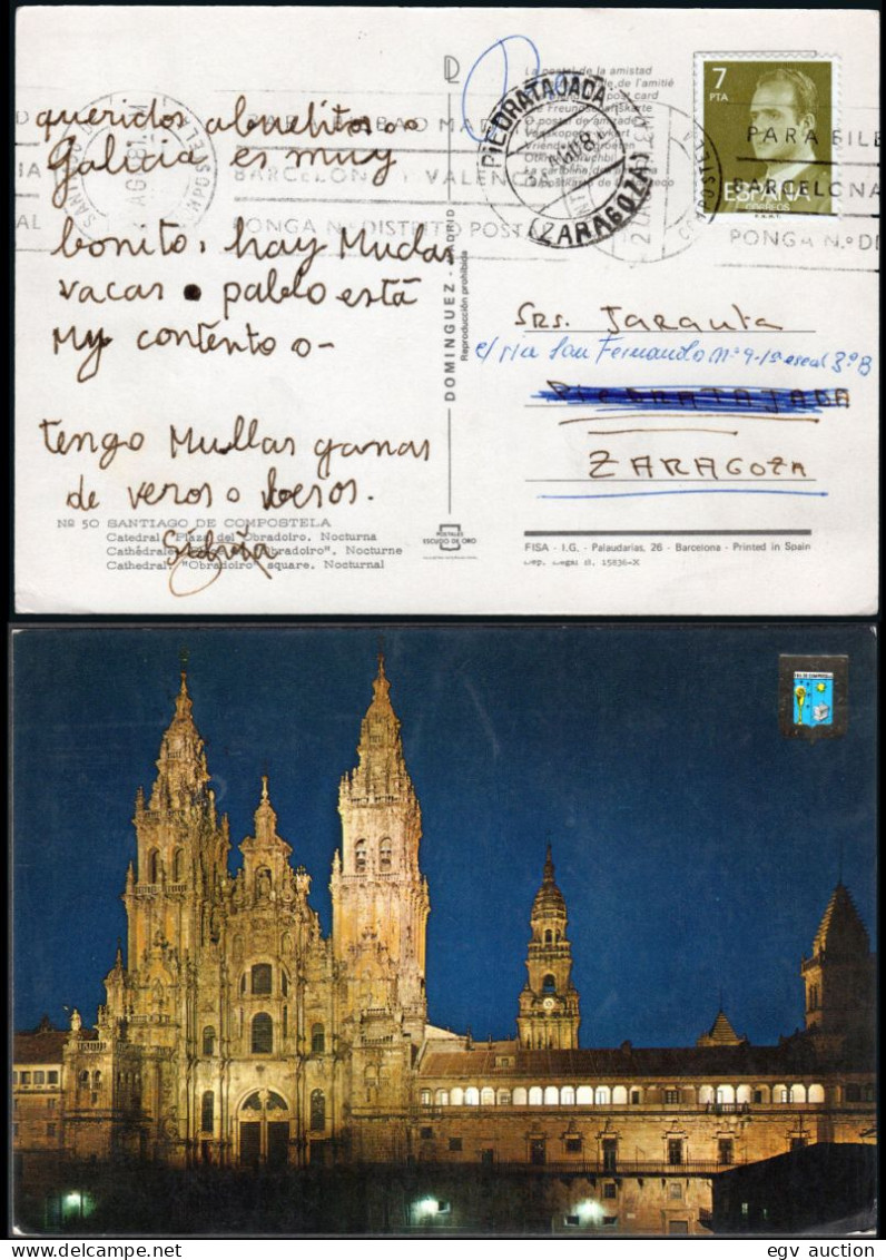 Zaragoza - Edi O TP 2348 - Postal Mat Rodillo "Santiago" A Zaragoza Mat Llegada "Piedratajada 03/AG./81" - Covers & Documents