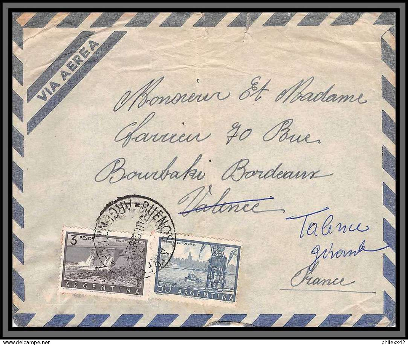 11124 Via Aerea Buenos Aires Pour Talence Gironde 1940's Lettre Cover Argentine Argentina  - Briefe U. Dokumente