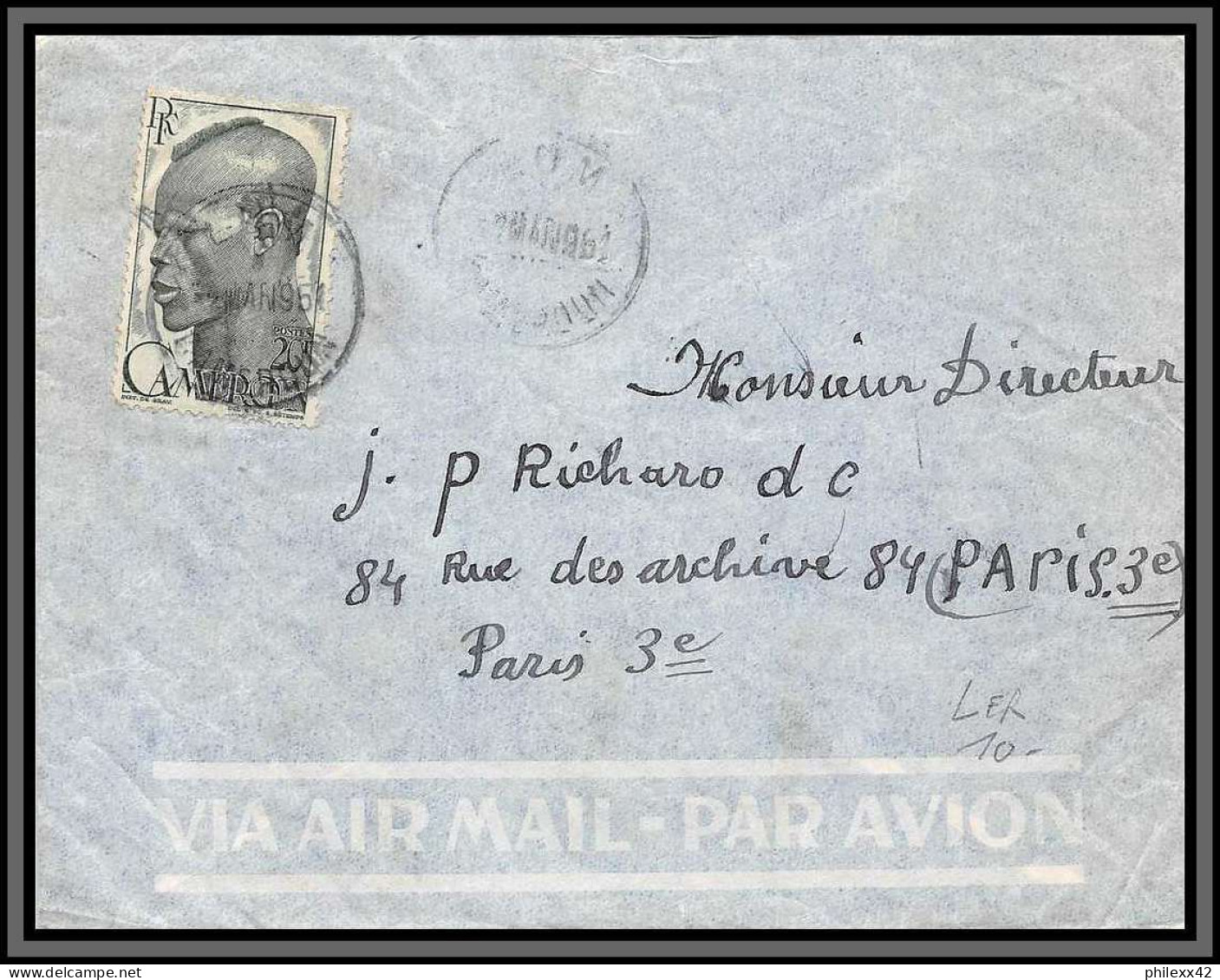 10066 Douala 1951 Lettre Cover Cameroun Colonies Par Avion - Lettres & Documents