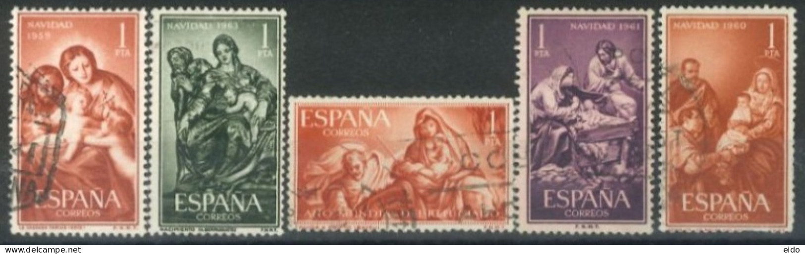 SPAIN, 1959/61, HOLY FAMILY STAMPS SET OF 5, USED. - Oblitérés