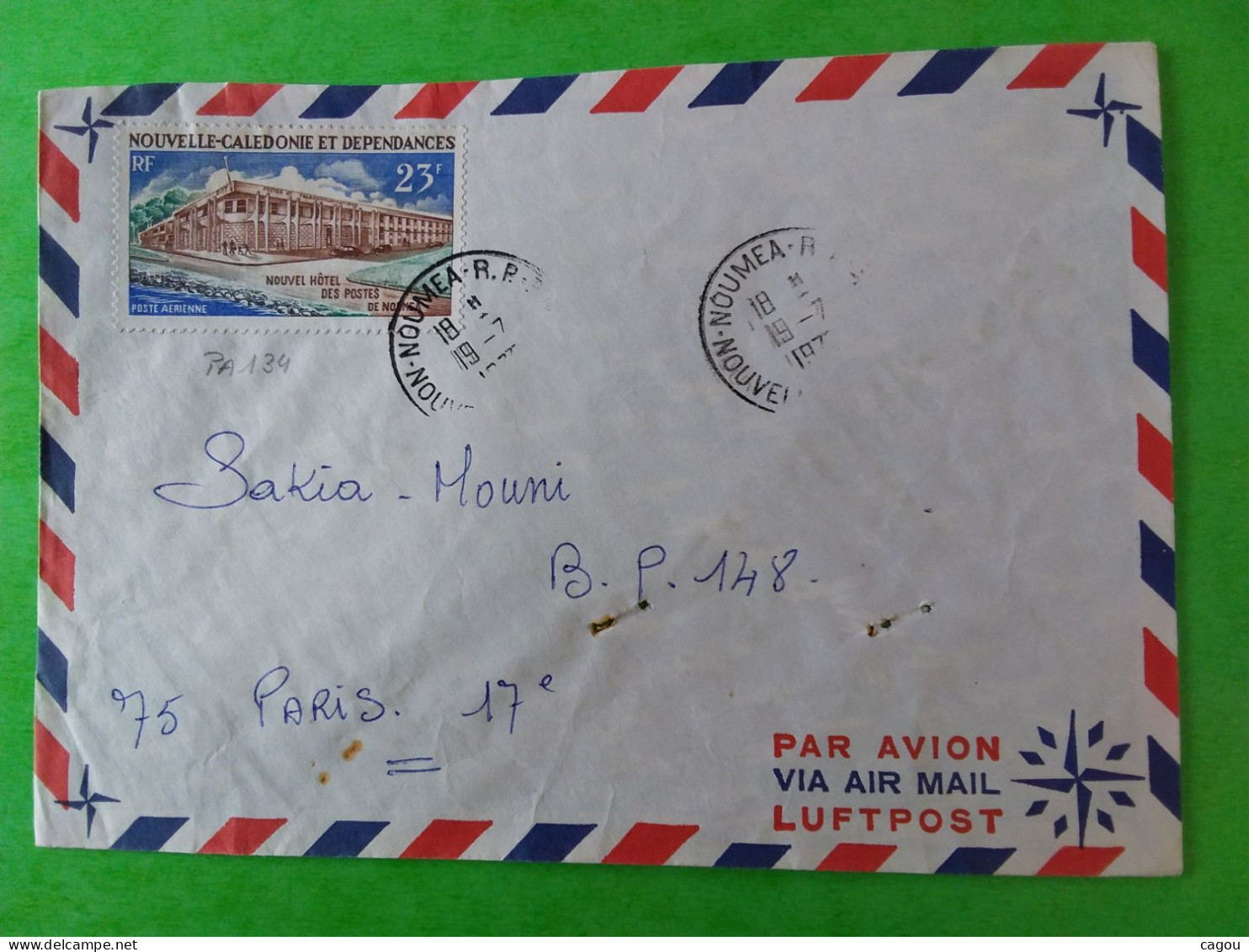 PA 134 SEUL SUR LETTRE PAR AVION DE NOUVELLE CALEDONIE OBLITÉRATION NOUMEA R.P. - Collections, Lots & Séries