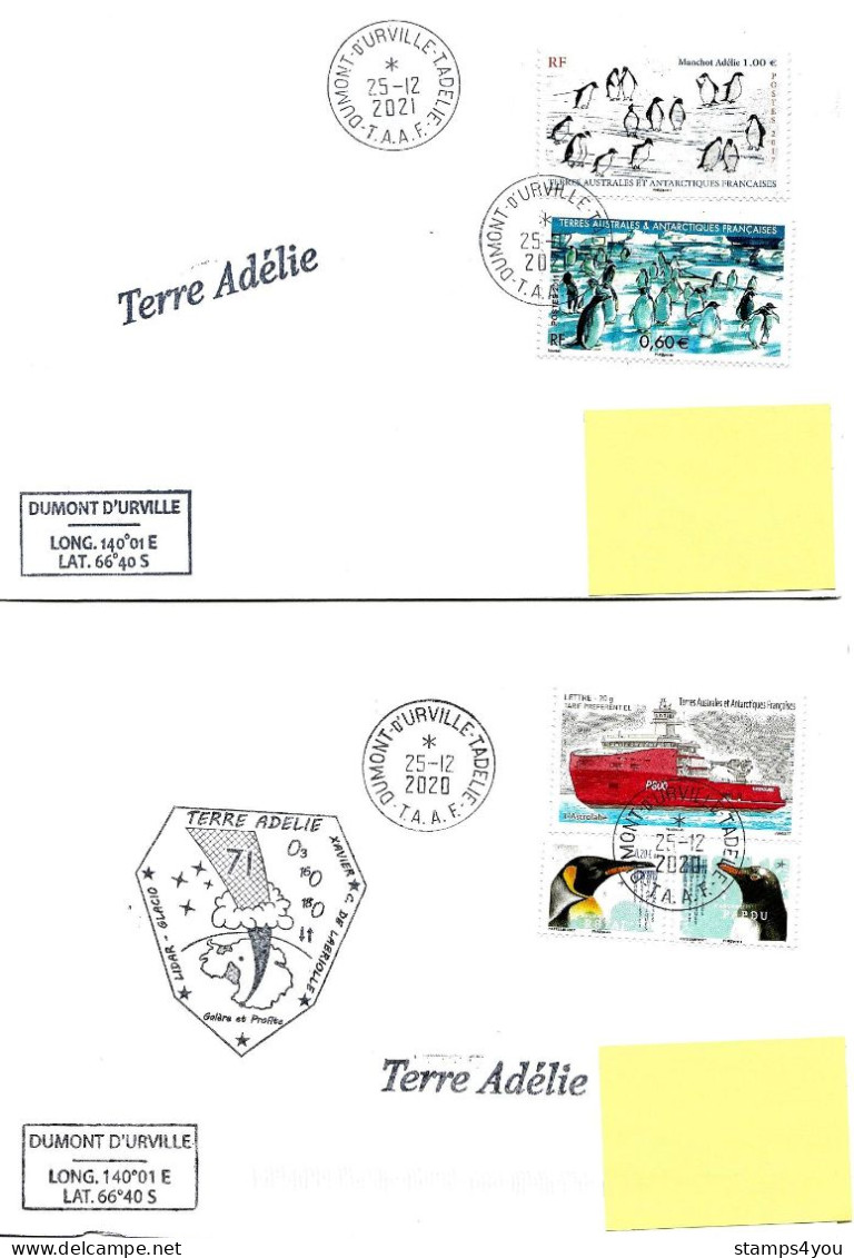 PO - 55 - 4 Plis Terre Adélie Avec Cachets Illustrés - Briefe U. Dokumente