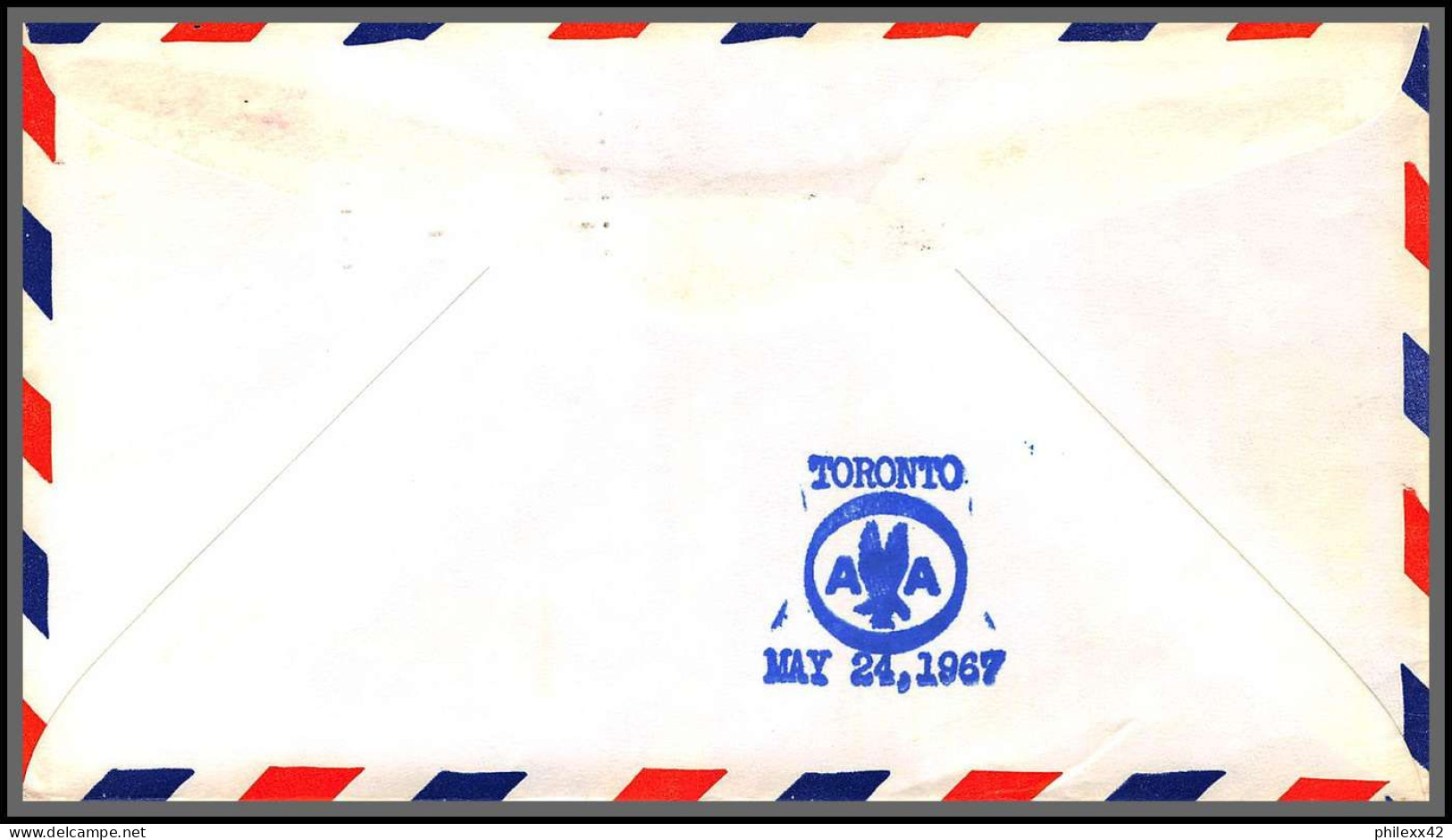 12530 Cachet Vert Am 4 Los Angeles Toronto 24/5/1967 Premier Vol First Flight Lettre Airmail Cover Usa Aviation - 3c. 1961-... Lettres