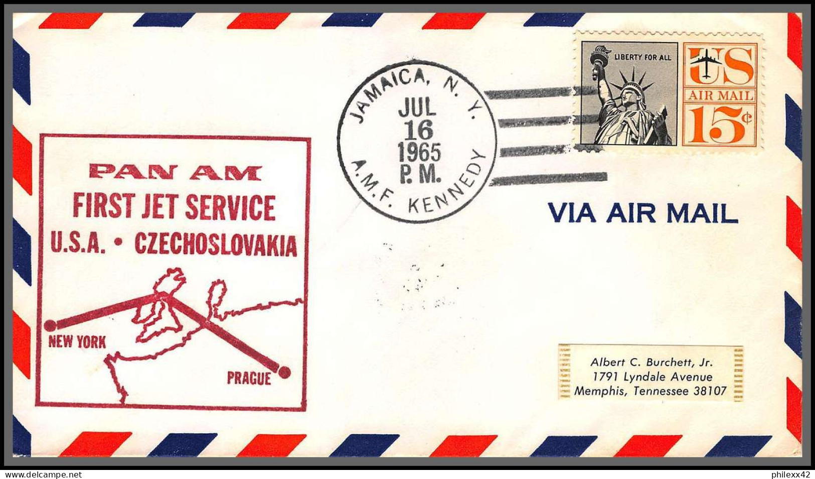 12433 Pan Am Usa Czechoslovakia 16/7/1965 Premier Vol First Flight Lettre Airmail Cover Usa Aviation - 3c. 1961-... Lettres