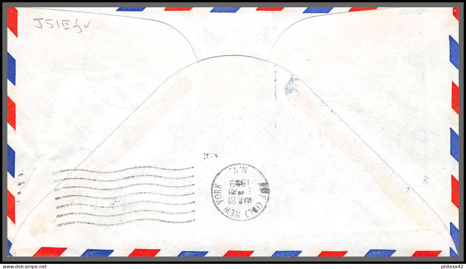 12365 Cachet Bleu Am 4 San Francisco Chicago New York 22/3/1959 Premier Vol First Flight Lettre Airmail Cover Usa  - 2c. 1941-1960 Briefe U. Dokumente