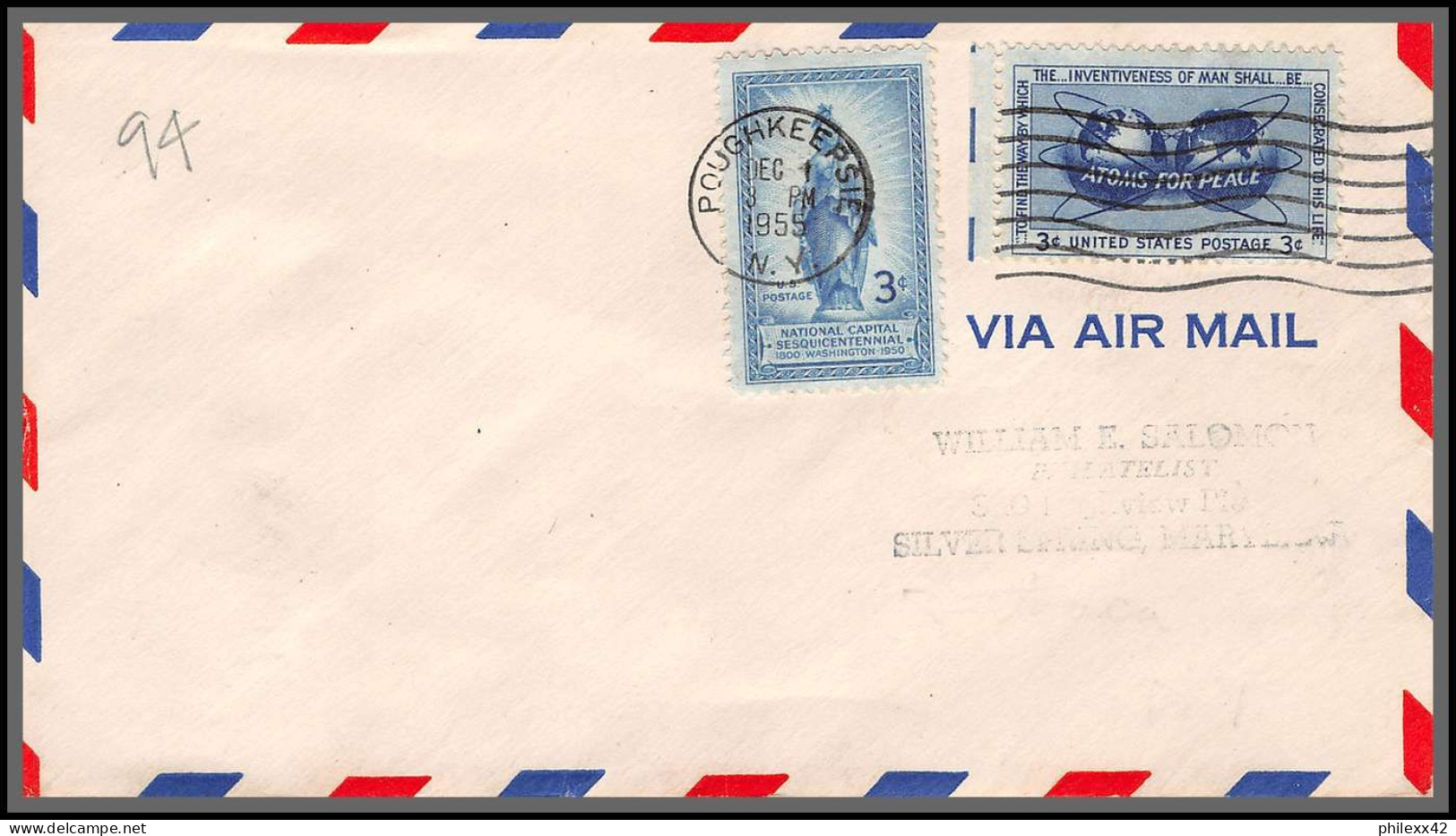12290 Poughkeepsie 1/12/1955 Premier Vol First Flight Lettre Airmail Cover Usa Aviation - 2c. 1941-1960 Storia Postale