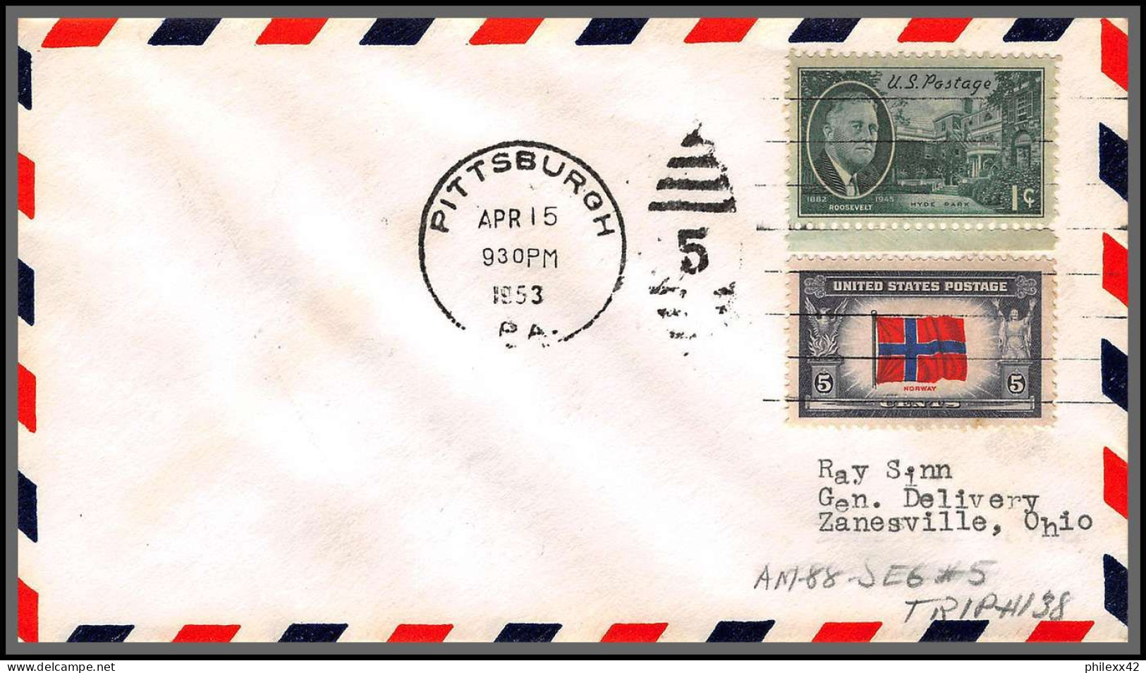 12226 Pittsburgh 15/4/1953 Lettre Airmail Cover Usa Aviation - 2c. 1941-1960 Lettres