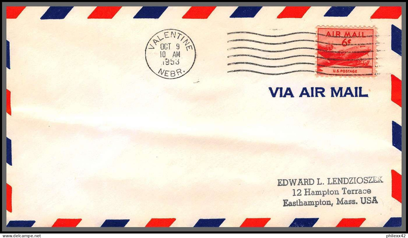 12229 Valentine 9/10/1953 Premier Vol First Flight Lettre Airmail Cover Usa Aviation - 2c. 1941-1960 Lettres